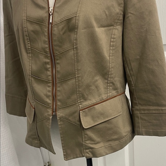 Olive Tan Military Style Shoulder Pad Zip Up Jacket Pockets Size 12 - Picture 4 of 15